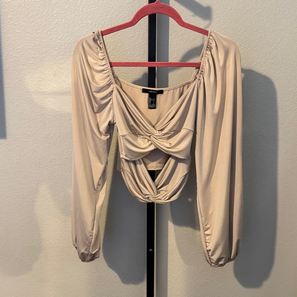 Forever 21 Cream Twist Front Blouse